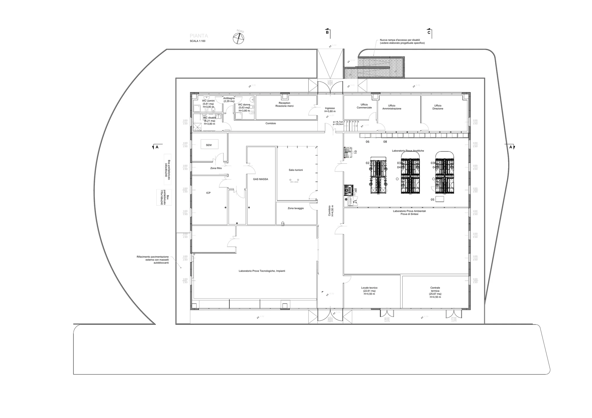 Planimetria tecnica degli arredi del laboratorio