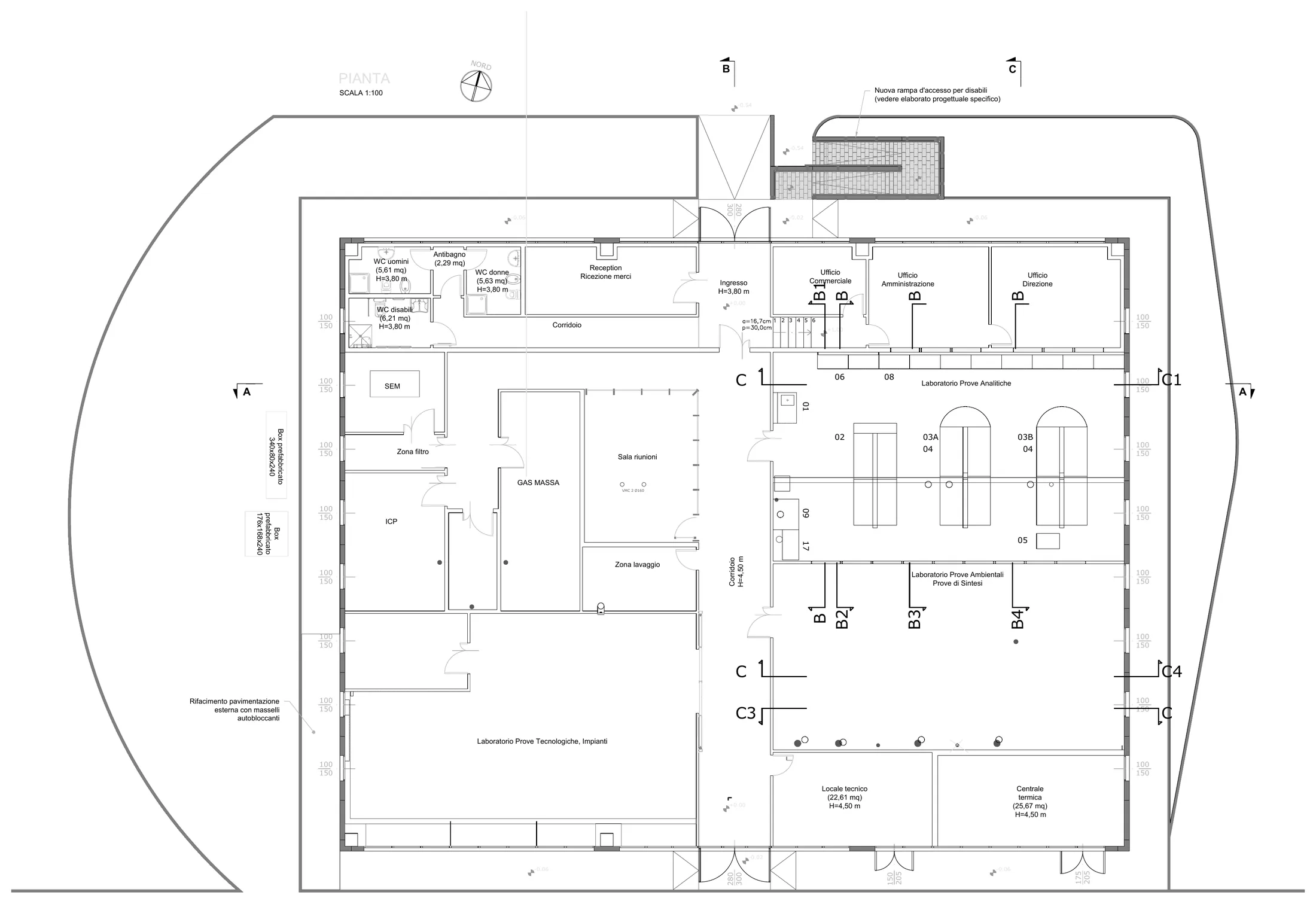 Schema planimetrico degli impianti del laboratorio