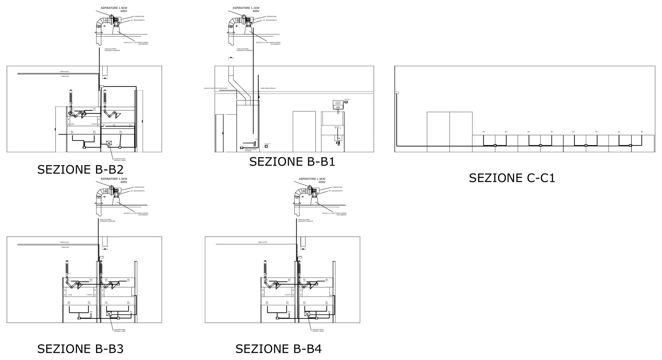 Sezioni tecniche degli impianti del laboratorio