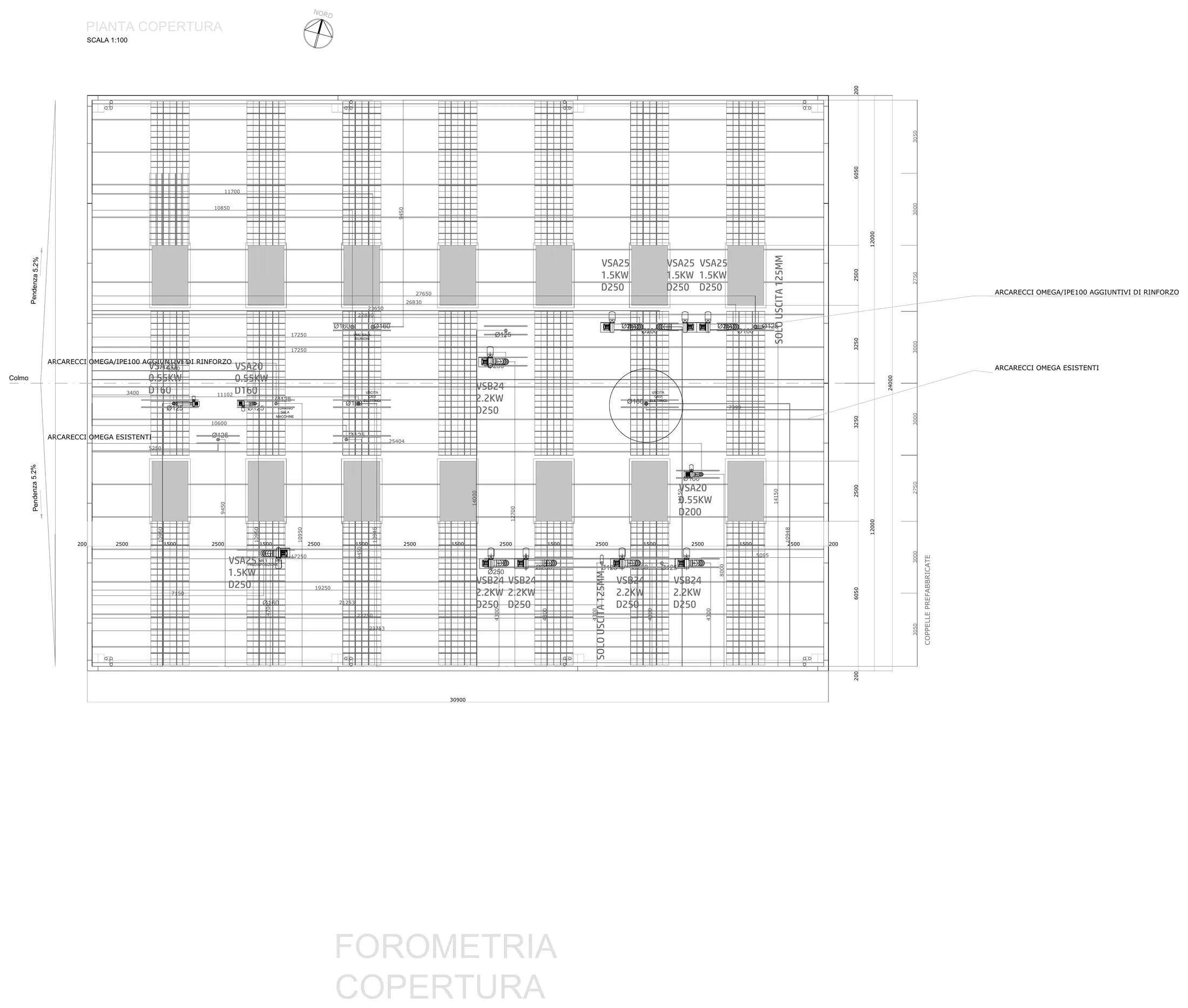 Schema di copertura con uscite cavi e aspiratori