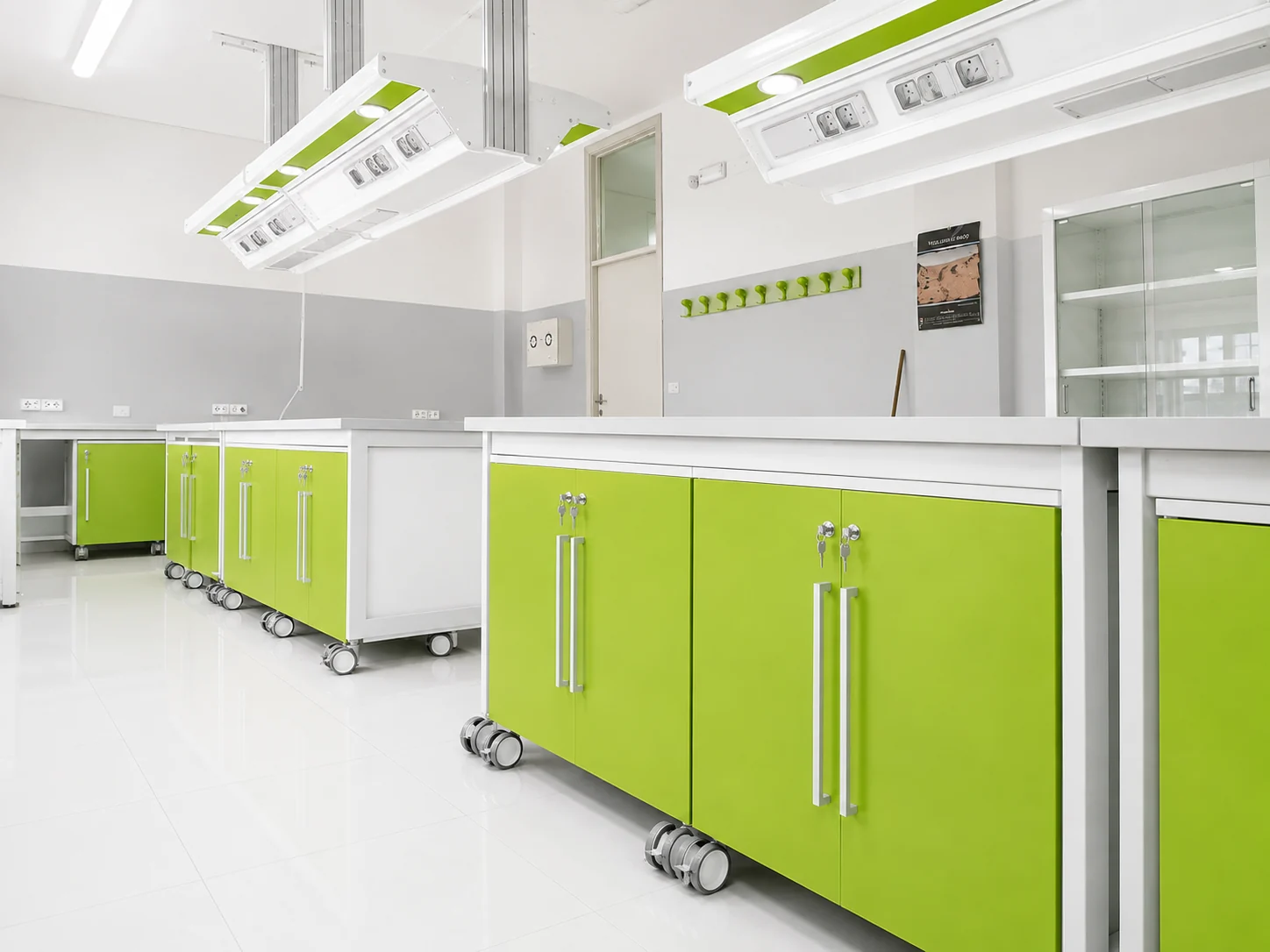 Sistemi a soffitto e carrelli mobili per laboratorio polivalente Sistemi a soffitto e carrelli mobili per laboratorio polivalente