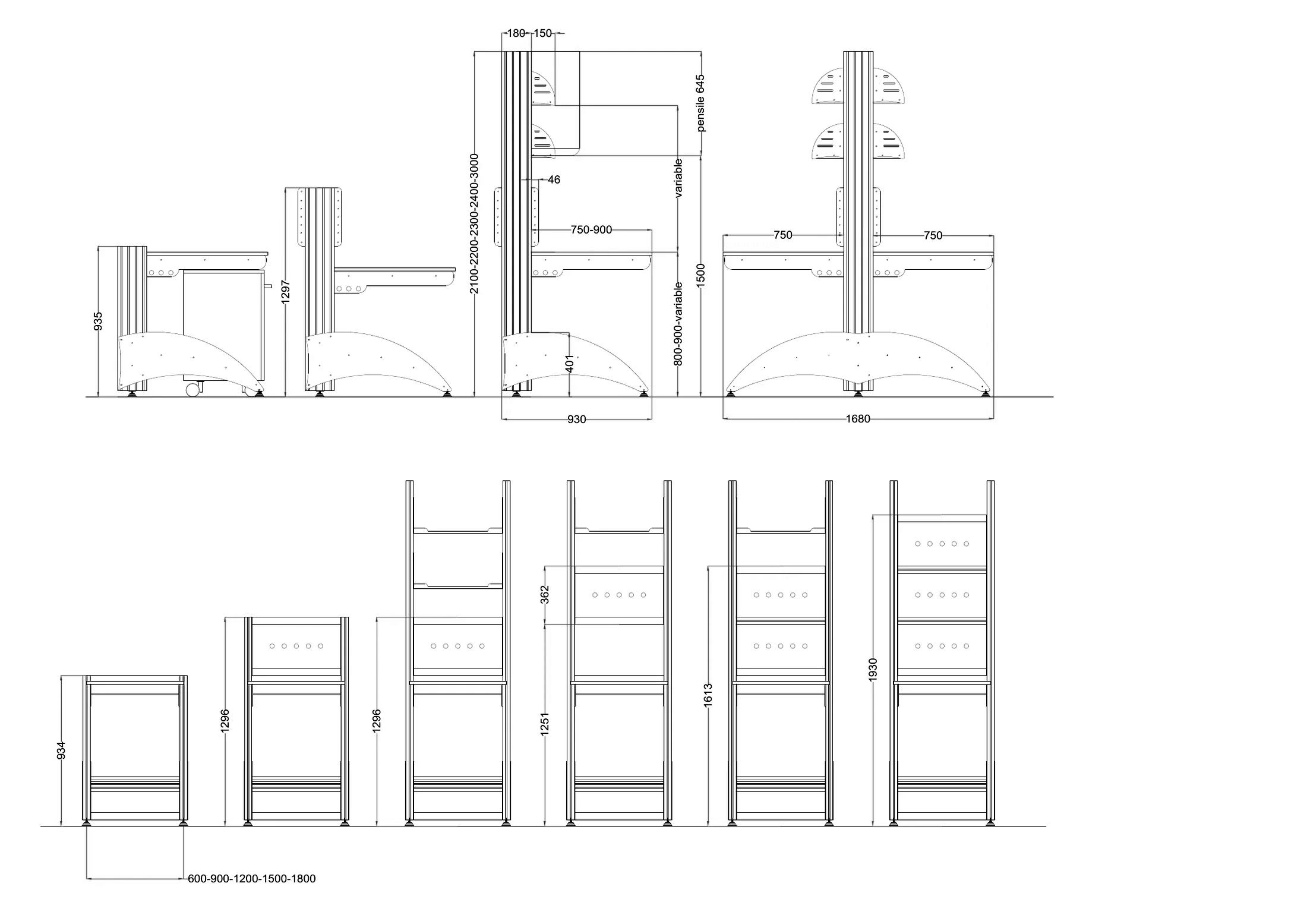 Disegno tecnico workstation Vela Series